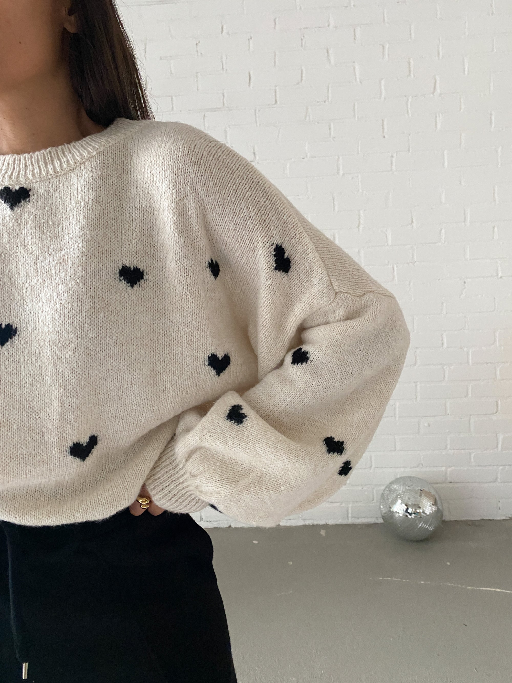 Heart Pullover, creme/schwarz