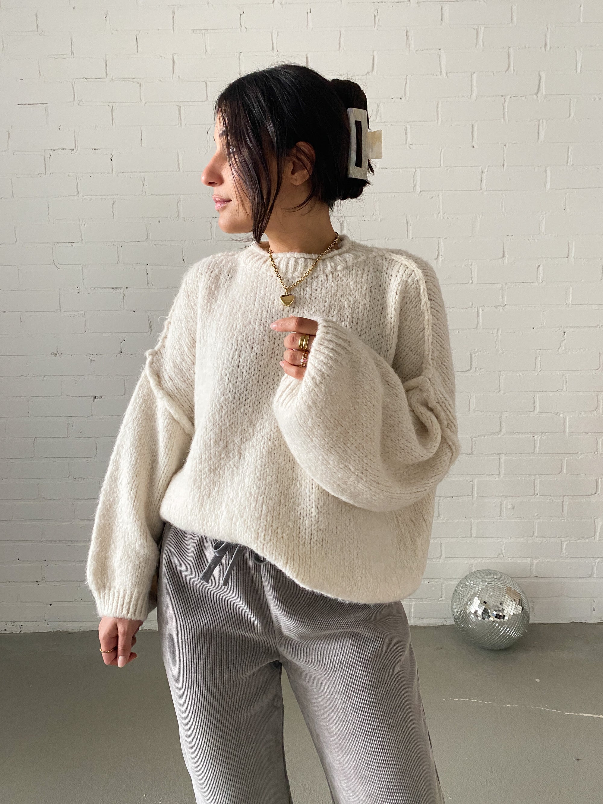 Comfy Knit Pullover, creme