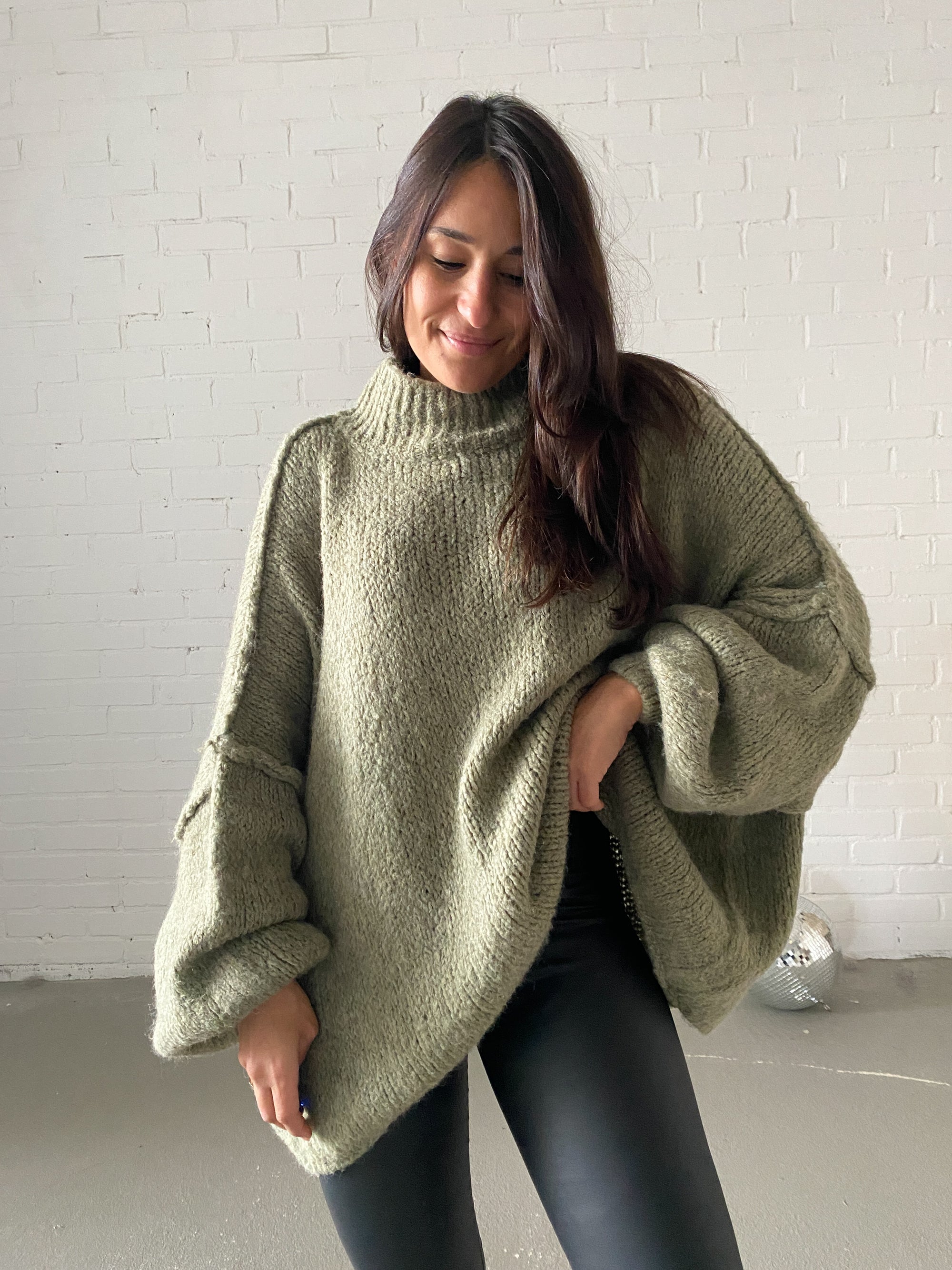 Oversize Knit Pullover, khakigrün