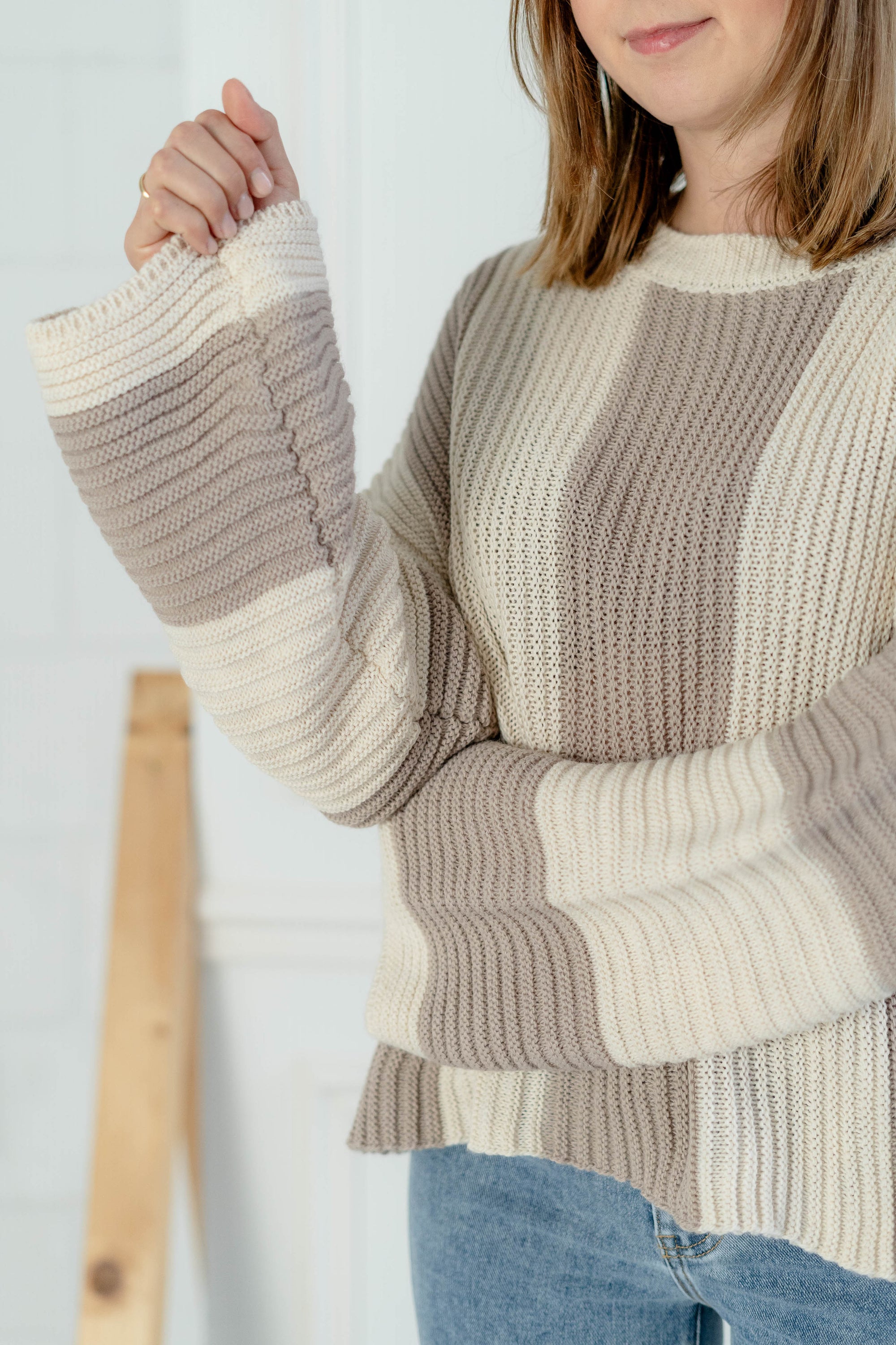 B-Ware Block Stripes Pullover, creme/taupe