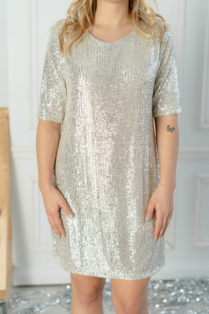 Sequin T-Shirt Kleid, champagner