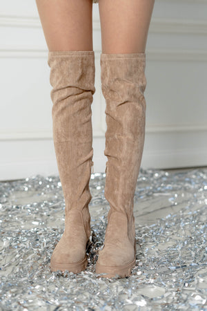 Velvet Overknees, beige